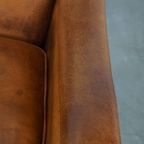 Karakteristieke En Comfortabele Cognac-kleurige Schapenleren Armchair Met Rechte Vormen thumbnail 11