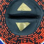 Vintage Handgemaakt Houten Masker Ingelegd Met Kralen En Messing Ashanti Ghana thumbnail 5