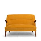 Geherstoffeerde Okergele Deense Design Sofa, 1960s thumbnail 2