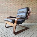 Vintage Fauteuil Slede Stoel Jaren 70 Leren Fauteuil Stoel thumbnail 3