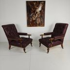 Paar Antieke Bibliotheekstoelen - Originele William Morris & Co Edinburgh Gestempelde Fauteuils thumbnail 16
