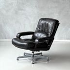 Jaren 70 Fauteuil Vintage Lounge Chair Bruin Leer Draaistoel thumbnail 2