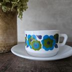 Vintage Arcopal France Lotus Kop En Schotel Blauw / Groen thumbnail 2