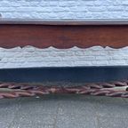 Stoere Antiek Eiken Sidetable Met Grenen Blad, Getorste Poten / 153 Cm Lang thumbnail 2
