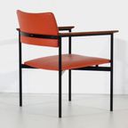 Vintage Fauteuil In Oranje Skaileer Met Houten Armleuningen, Jaren 60 thumbnail 4