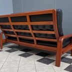 Teak And Black Leather 3 Seat Sofa By Hs Denmark 1970S thumbnail 4