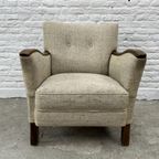 Vintage Fauteuil - Houten Armleuningen - Ecru / Beige Stof thumbnail 2