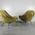 Vintage Set Franse Lounge Stoelen Fauteuils Limegroen thumbnail 11