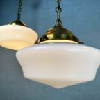2X Art Deco Opaline Hanglampen (Conisch) thumbnail 6