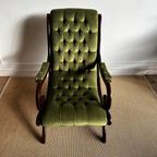 Groene Chesterfield Victoriaans Lounge Fauteuil Vintage thumbnail 11