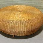 Vintage Boho Grote Riet Rotan Salontafel, Rond, D 120 Cm thumbnail 4