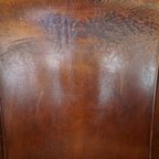 Karaktervolle, Vintage Cognac-Kleurige Clubfauteuil Gemaakt Van Schapenleer thumbnail 16