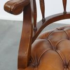 Klassieke Rundleren En Houten Chesterfield Bureaustoel In Engelse Stijl, Afgewerkt Met Siernagels thumbnail 10