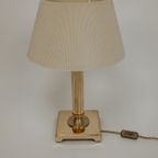 Messing Vintage Tafellamp Met Crèmekleurige Plisse Kap thumbnail 5