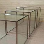 Vintage Glas En Chrome Mimiset Nesting Tables Bijzettafels thumbnail 9