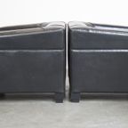 Unieke, Luxe, Complete Set Van Een Zwarte Schapenleren Bank En 2 Fauteuils In Art Deco Stijl thumbnail 18