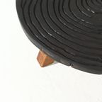 French Artisan Solid Oak Round Tripod Coffee Table 1960S thumbnail 6