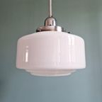 Art Deco Hanglamp In Witte Opaline, Jaren 1920-30 thumbnail 4