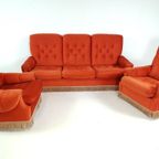 Vintage Deense Bank Fauteuils Oranje Velvet Velours Bankstel thumbnail 6