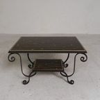 Vintage Salontafel Met 2 Glazen Bladen Met 50s Print thumbnail 7
