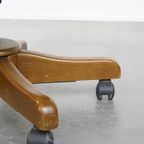 Bruine Klassieke In Hoogte Verstelbare Rundleren En Houten Chesterfield Bureaustoel Op Wieltjes thumbnail 14