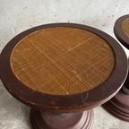 Set Van 2 Houten Art Nouveau Tafels Met Gewoven Tafelblad thumbnail 3