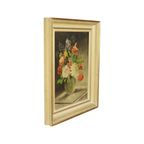Bloemen In Vaas Stilleven Schilderij Olie Op Doek Ingelijst Gesigneerd thumbnail 14