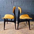2 Vintage Stoelen In Zwart Gelakt Hout En Mosterdstof, 1960 thumbnail 14