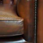 Mooie En Complete Set Van Een 2,5 Zits En 2 Zits Bruine Engelse Rundleren Chesterfield Bank thumbnail 14