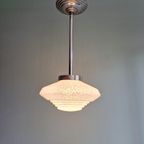 Art Deco Hanglamp In Wit Gespikkeld Glas, Jaren 30 thumbnail 3