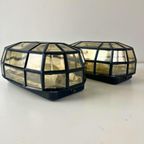 Set (2) Vintage Wandlampen, Glas In Lood - Zwart Staal thumbnail 2