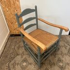 Antieke Eikenhouten Fauteuil Met Rotan Zitting thumbnail 6