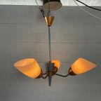 Vintage Sputnik Lamp , 4 Messing Armen En Melkglazen Kappen. thumbnail 3