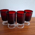 4 Vintage Robijnrood Wijn Glazen Cavalier Luminarc Frankrijk thumbnail 3