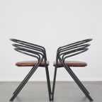 Leuke Set Van 4 Jaren 70 Design Eetkamerstoelen Met Leren Zitting En Metalen Frame thumbnail 5