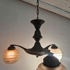 Art Deco Hanglamp Messing Hout Kroonluchter thumbnail 12