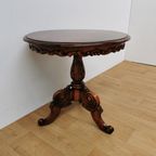 Antieke Ronde Salontafel, Koffietafel Wijntafel Mahonie Hout thumbnail 10