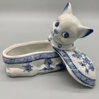 Sieradendoos Dekselpot Chinees Porselein Kat Blauw Wit thumbnail 9