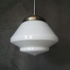 Vintage Art Deco Glazen Conische Hanglamp / Schoollamp thumbnail 3