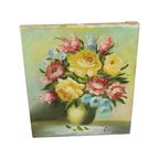 Bloemen In Vaas Stilleven Schilderij Amateur Gesigneerd 27cm thumbnail 2