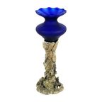 Rodean - Italy - Cobalt Blue Colored Glass Bowl On Silver Base With A Floral Scene - Original Sta thumbnail 2