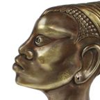 Art Deco Bronzen Sculptuur Afrikaanse Vrouw Groen Marmer Hagenauer thumbnail 4