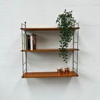 Vintage Wandrek 3 Planken Teak, Zwart Draadstaal 'ladders' thumbnail 4