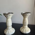 Handgeblazen Gemarmerd Glazen Kandelaars thumbnail 3