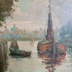 Schilderij Havengezicht - Aart Van Dalen (Rotterdam 1933-1990) thumbnail 5