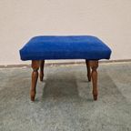 Vintage Voetenbank Blauwe Voetrnbank Opnieuw Bekleed thumbnail 5