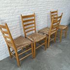 Vintage Massief Houten Stoelen 6 X - Vlecht, Biezen Zitting thumbnail 3