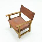 Brutalist Armchair In Pine And Cognac Leather 1960S thumbnail 7