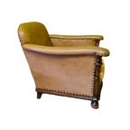 Lederen Fauteuil Met Eiken Frame Jaren 50 thumbnail 8