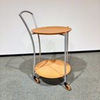 Wooden Serving Double Tray Table With Wooden Wheels thumbnail 5